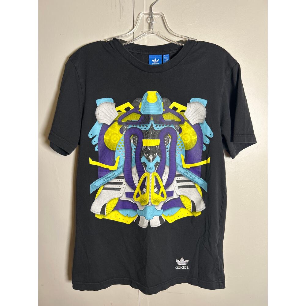 Adidas Originals Trefoil Shoe Montage T-Shirt Black Size Small Y2K 100% Cotton